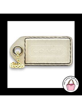 COACH Y2K VINTAGE Hang Tag Bag 2.5" Charm Keychain Fob White Leather Brass Large